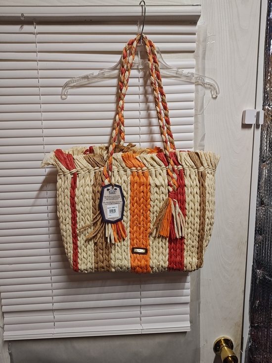 Sun 'N' Sand Handbags - Sun 'N' Sand Orange Multi Paper Straw Shoulder Tote